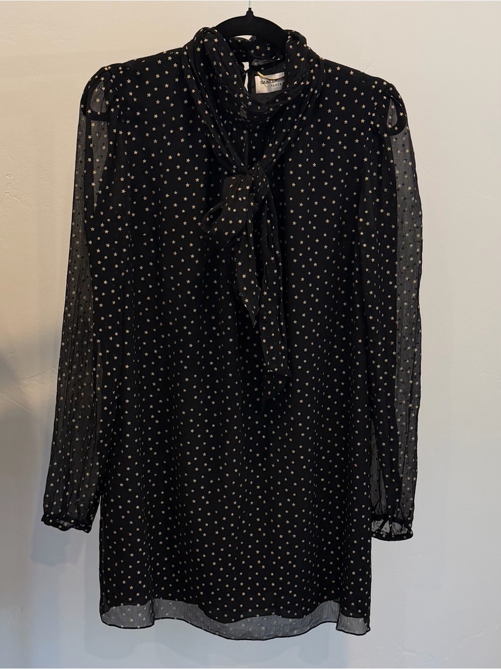 Saint Laurent Star Print Mini Dress Black & Gold Size F40 Like New